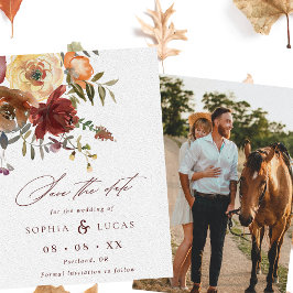 Fall Rust Burgundy Orange Script Foto Wedding Save The Date