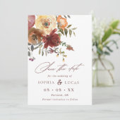 Fall Rust Burgundy Orange Script Foto Wedding Save The Date (Stehend Vorderseite)