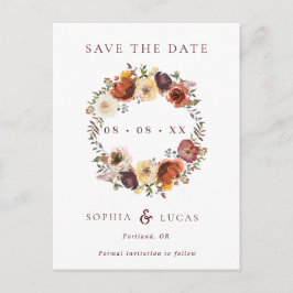 Fall Rust Burgundy Wreath Wedding Save the Date Ankündigungspostkarte
