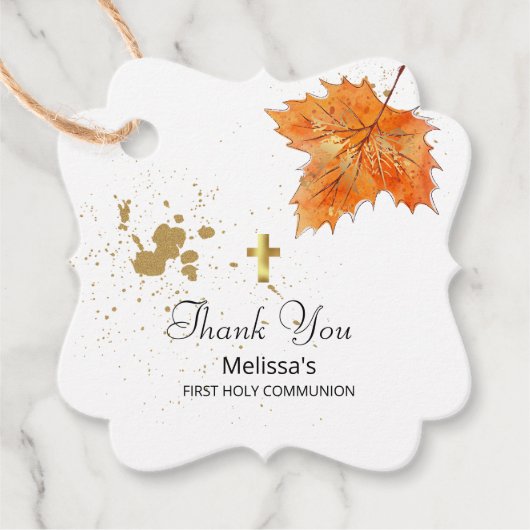 Fall Rust goldfarbene Blätter Erste Heilige Kommun Geschenkanhänger (Vorderseite)