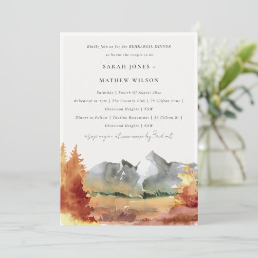 Fall Rust Mountain Trees Foliage Probe Abendessen Einladung (Stehend Vorderseite)