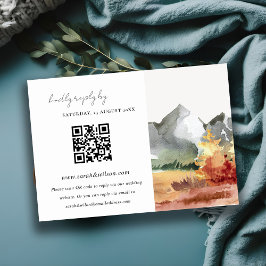 Fall Rust Mountain Trees Wedding QR Code RSVP Begleitkarte