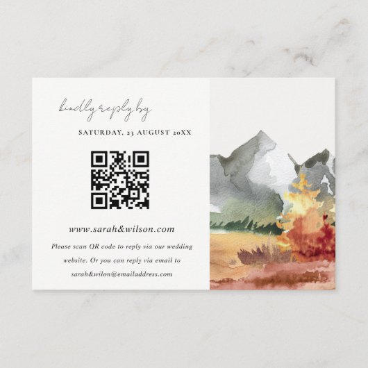 Fall Rust Mountain Trees Wedding QR Code RSVP Begleitkarte (Vorderseite)