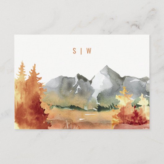 Fall Rust Mountain Trees Wedding QR Code RSVP Begleitkarte (Rückseite)