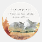 Fall Rust Orange Mountain Trees Foliage Adresse Runder Aufkleber (Vorderseite)