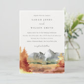 Fall Rust Orange Mountain Trees Foliage Hochzeit Einladung (Stehend Vorderseite)