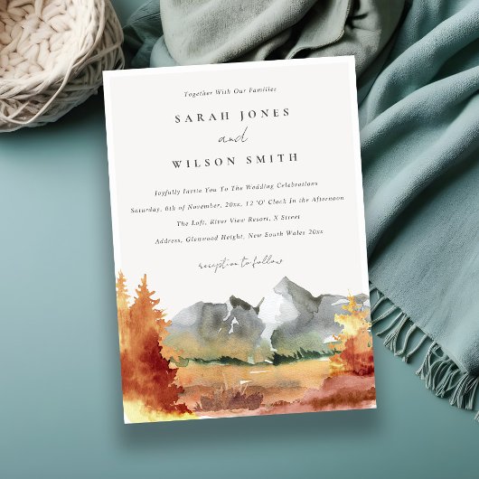 Fall Rust Orange Mountain Trees Foliage Hochzeit Einladung