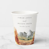 Fall Rust Orange Mountain Trees Foliage Hochzeit Pappbecher (Rückseite)
