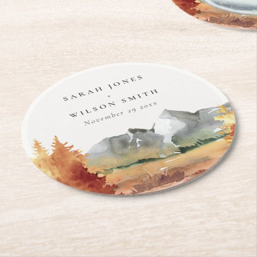 Fall Rust Orange Mountain Trees Foliage Hochzeit Runder Pappuntersetzer (Angewinkelt)