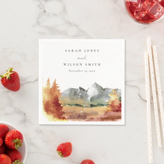 Fall Rust Orange Mountain Trees Foliage Hochzeit Serviette (Beispiel)