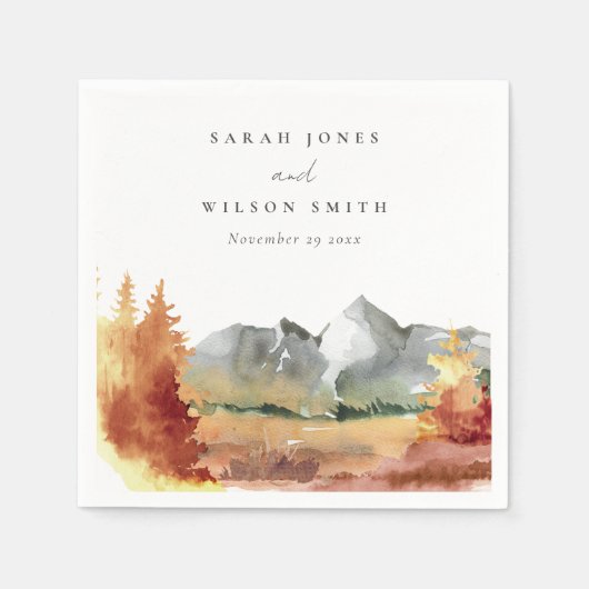Fall Rust Orange Mountain Trees Foliage Hochzeit Serviette (Vorderseite)