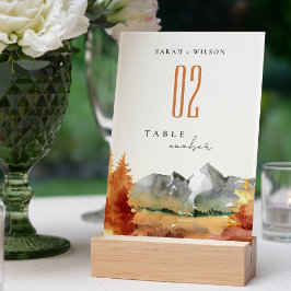 Fall Rust Orange Mountain Trees Foliage Hochzeit Tischnummer