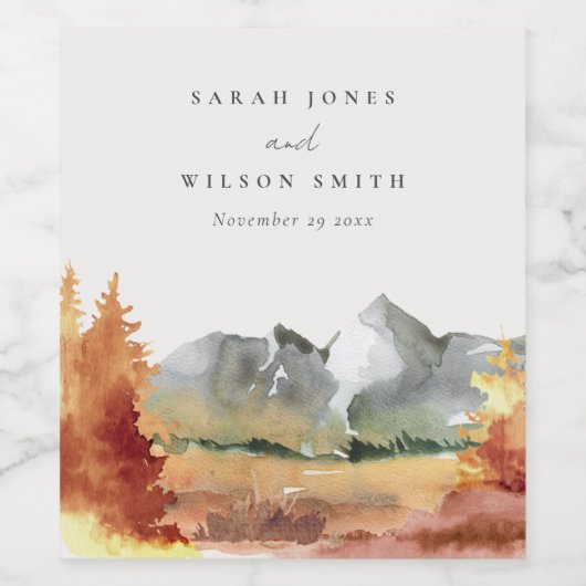 Fall Rust Orange Mountain Trees Foliage Hochzeit Weinetikett (Einzelnes Label)