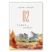 Fall Rust Orange Mountain Trees Foliage Wedding  Tischnummer (Rückseite)