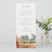 Fall Rust Orange Mountain Trees Wedding Menu Card Einladung (Stehend Vorderseite)