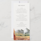 Fall Rust Orange Mountain Trees Wedding Menu Card Einladung (Vorderseite)