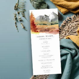 Fall Rust Orange Mountain Trees Wedding Program Einladung