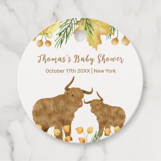 Fall Rustic Boho Highland Cow Baby Showdusche Geschenkanhänger (Vorderseite)