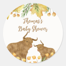 Fall Rustic Boho Highland Cow Baby Showdusche Runder Aufkleber