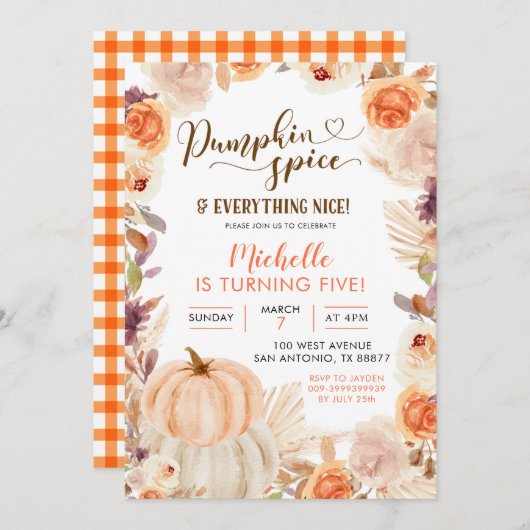 Fall Rustic Boho Pumpkin Gewürz und alles Nizza Einladung (Vorne/Hinten)
