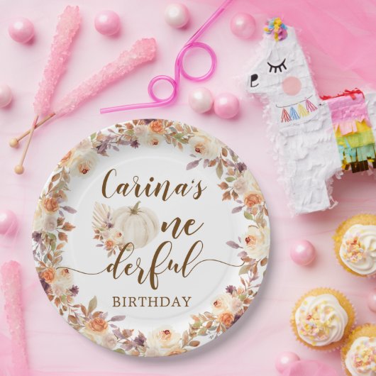 Fall Rustic Boho Pumpkin Onederful Paper Plate Pappteller (Party)