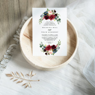 Fall Rustic Burgundy Calligraphy Diamond Wedding Einladung