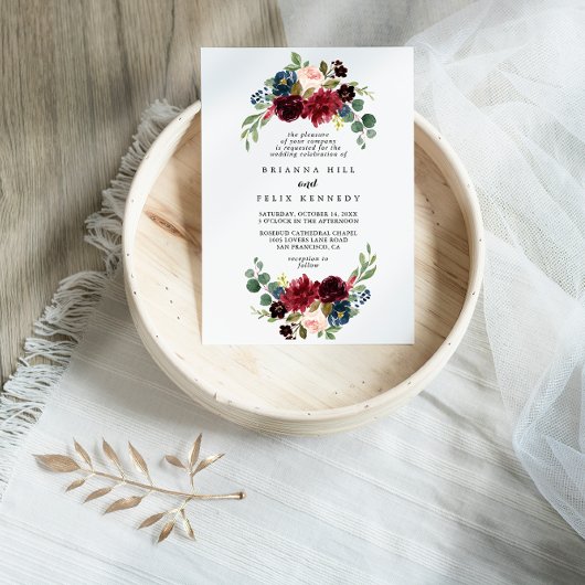 Fall Rustic Burgundy Calligraphy Diamond Wedding Einladung