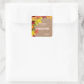 Fall Rustic Burlap Happy Thanksgiving Monogram Quadratischer Aufkleber (Tasche)