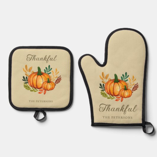 Fall Rustic Happy Thanksgiving Ofenhandschuh & Topflappen-Set (Vorderseite)