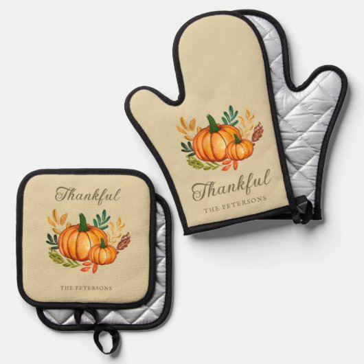 Fall Rustic Happy Thanksgiving Ofenhandschuh & Topflappen-Set (Vorderseite/Rückseite)
