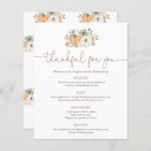 Fall Rustic Pumpkin Erntedank Menu (Vorne/Hinten)