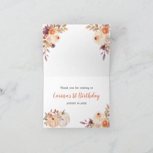 Fall Rustic Pumpkin Onederful Birthday Folded Card Dankeskarte (Innenseite)