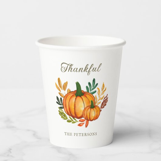 Fall Rustic Pumpkin Thanksgiving Dinner Pappbecher (Rückseite)