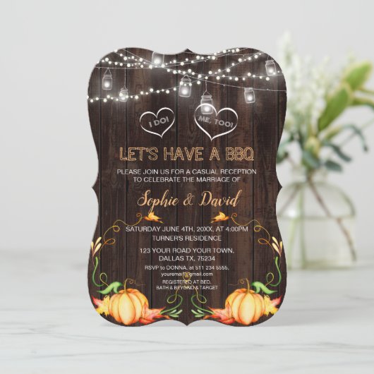 Fall Rustic Pumpkins String Lights Wood ich mache  Einladung (Stehend Vorderseite)