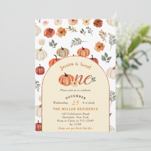 Fall Rustic Sweet One BIrthay Party Einladung (Stehend Vorderseite)