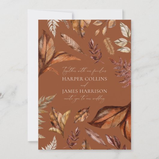Fall Rustic & Terracotta Blätter Boho Wedding Einladung (Vorderseite)