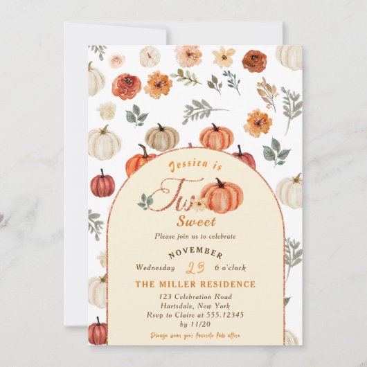 Fall Rustic Two Sweet BIrthay Party Einladung (Vorderseite)