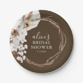 Fall Rustic White Floral Script Bridal Shower Pappteller (Vorderseite)