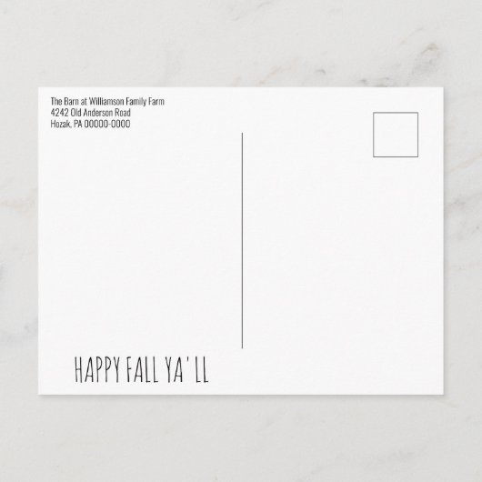 Fall Rustikale Abholung Kürbiskins Fall Party Einladungspostkarte (Rückseite)