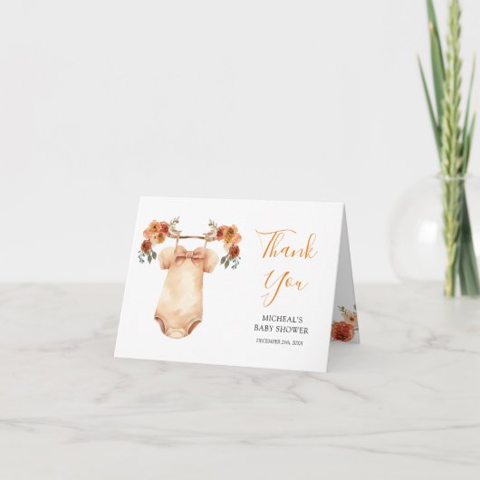 Fall Rustikale Baby-Kleidung Baby-Dusche geklappt Dankeskarte (Vorderseite)