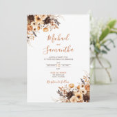 Fall Rustikale Braun und Elfenbeinküste Rose Hochz Einladung (Stehend Vorderseite)