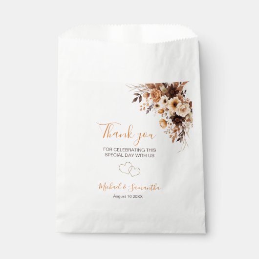 Fall Rustikale Braun und Elfenbeinküste Rose Hochz Geschenktütchen (Vorderseite)