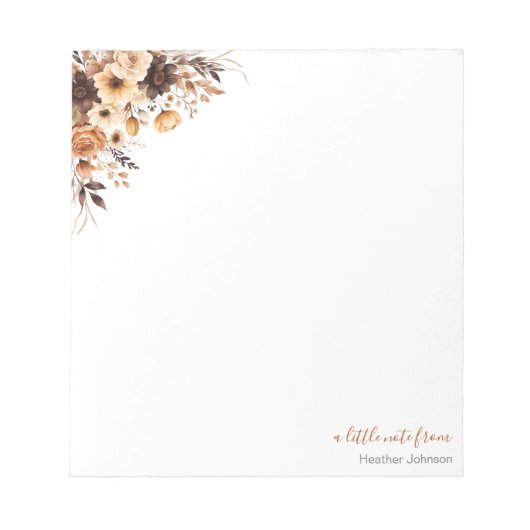 Fall Rustikale Braun und Elfenbeinküste Rose Hochz Notizblock (Vorderseite)