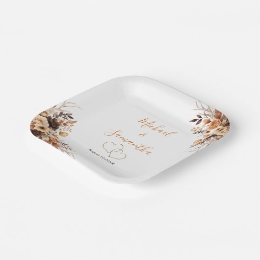 Fall Rustikale Braun und Elfenbeinküste Rose Hochz Pappteller (Gewinkelt)