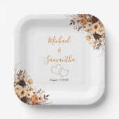 Fall Rustikale Braun und Elfenbeinküste Rose Hochz Pappteller (Vorderseite)