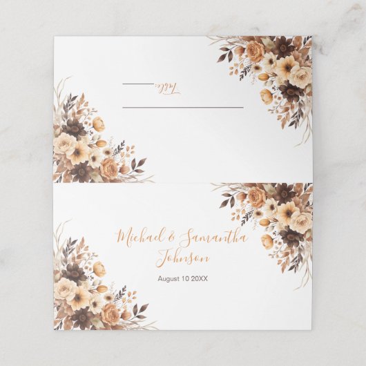 Fall Rustikale Braun und Elfenbeinküste Rose Hochz Platzkarte (Außenseite Aufgefaltet)