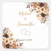 Fall Rustikale Braun und Elfenbeinküste Rose Hochz Quadratischer Aufkleber (Vorderseite)