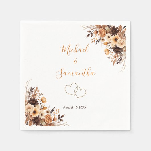 Fall Rustikale Braun und Elfenbeinküste Rose Hochz Serviette (Vorderseite)