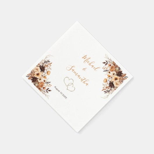 Fall Rustikale Braun und Elfenbeinküste Rose Hochz Serviette (Ecke)