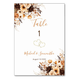 Fall Rustikale Braun und Elfenbeinküste Rose Hochz Tischnummer